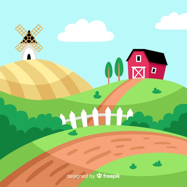 Vector gratuito paisaje de granja en diseño plano