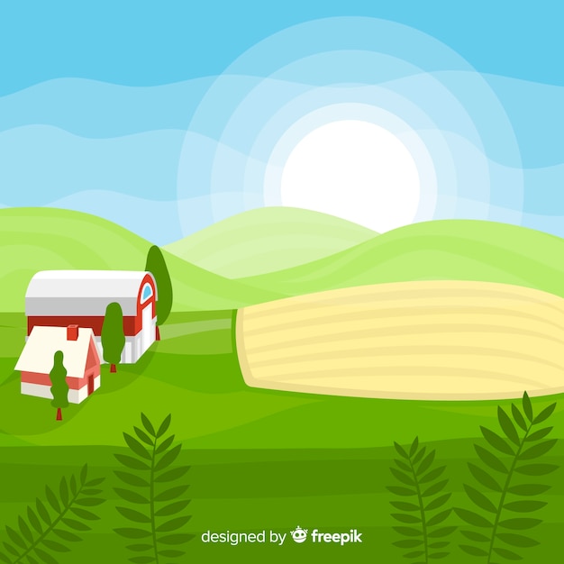 Vector gratuito paisaje de granja en diseño plano