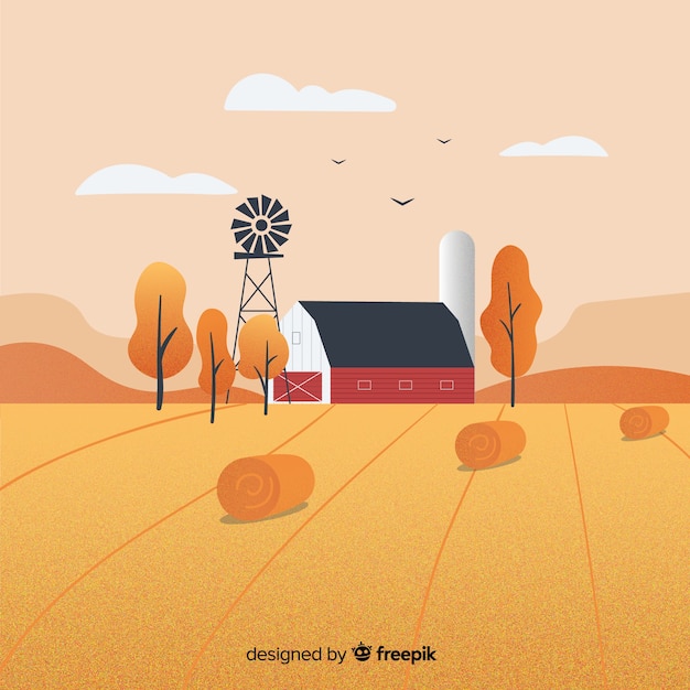 Vector gratuito paisaje de granja en diseño plano