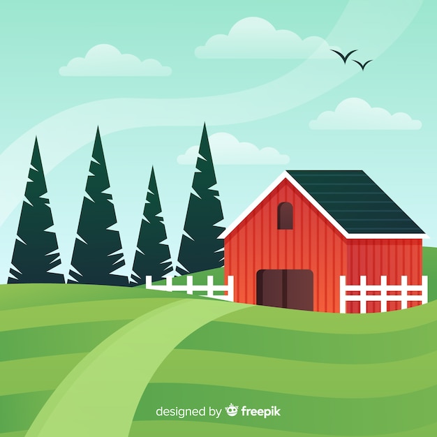 Vector gratuito paisaje de granja en diseño plano