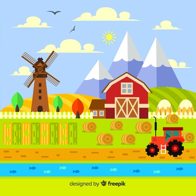 Paisaje de granja en diseño plano