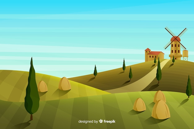 Vector gratuito paisaje de granja en diseño plano