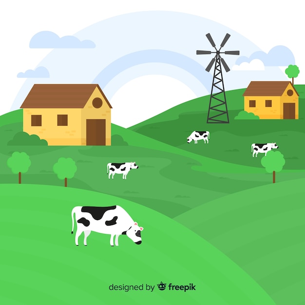 Vector gratuito paisaje de granja en diseño plano