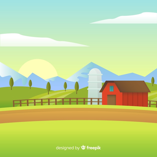 Paisaje de granja en diseño plano