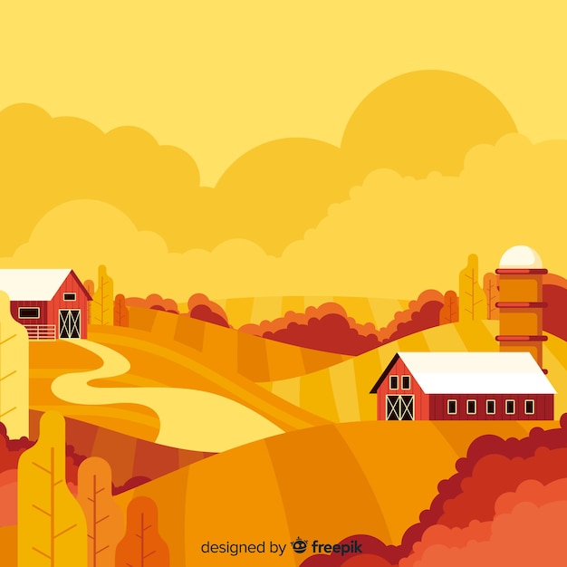 Vector gratuito paisaje de granja en diseño plano