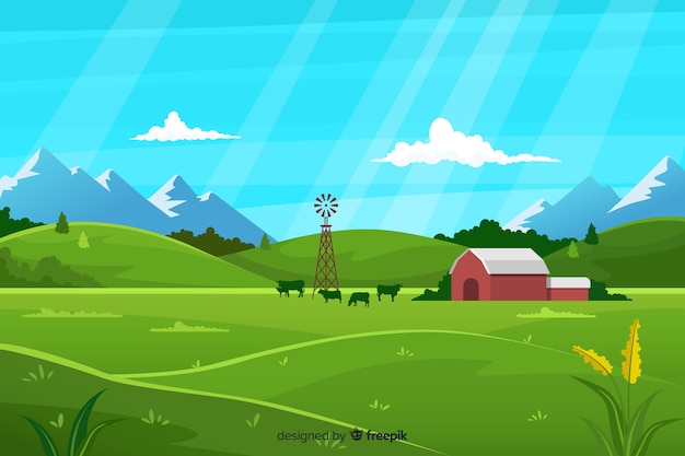 Vector gratuito paisaje de granja en diseño plano