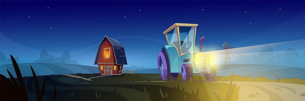 Vector gratuito paisaje de granja de noche de dibujos animados