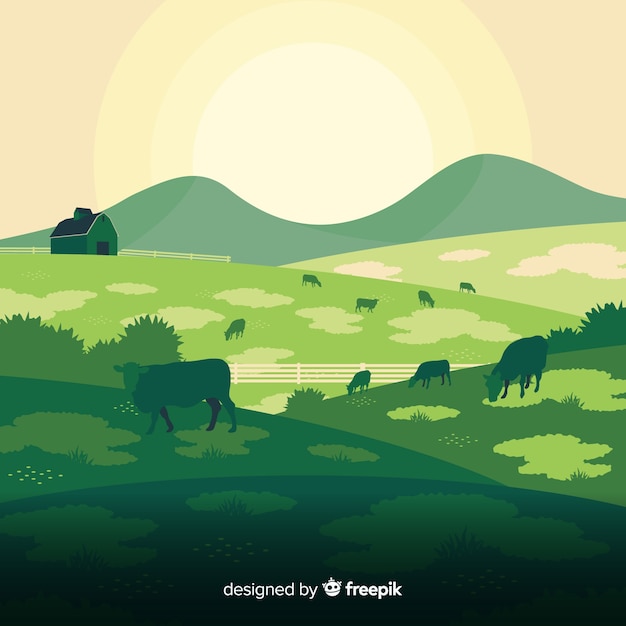 Vector gratuito paisaje de granja plano