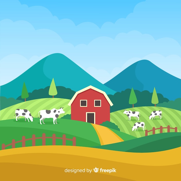 Vector gratuito paisaje de granja