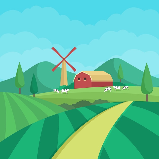 Vector gratuito paisaje de granja