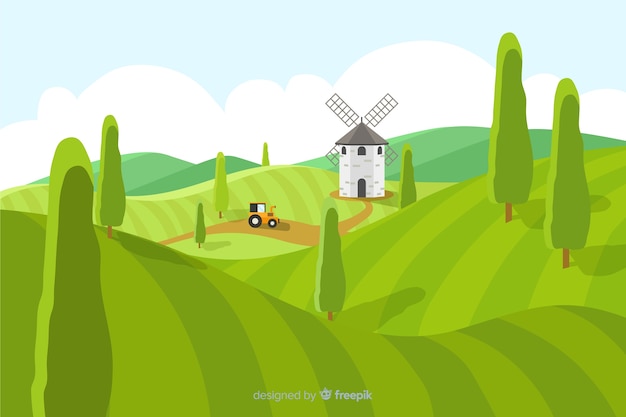 Vector gratuito paisaje de granja