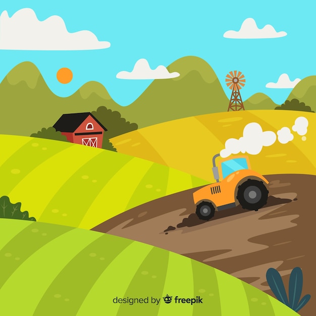 Vector gratuito paisaje de granja