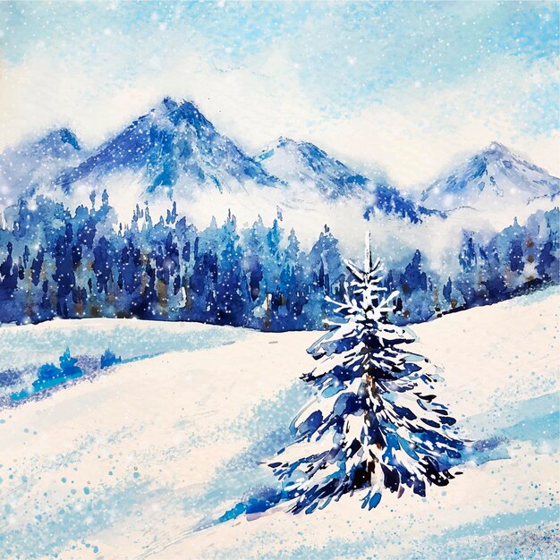 Paisaje invernal en acuarela