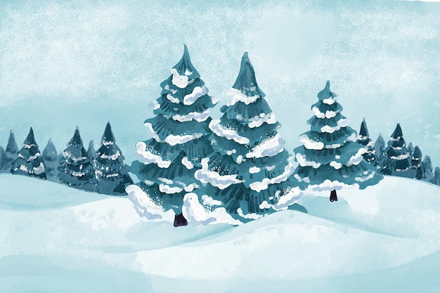 Paisaje invernal en acuarela