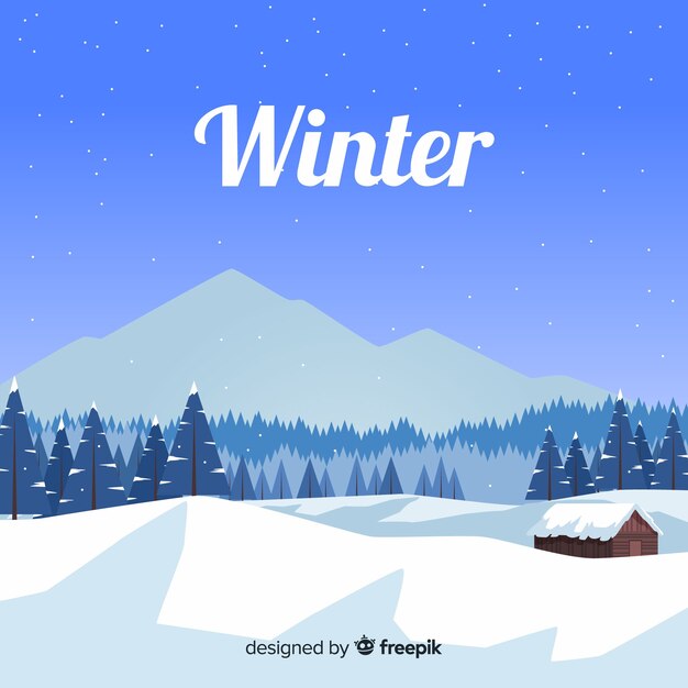 Paisaje invernal adorable con diseño plano