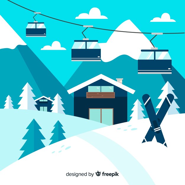 Paisaje invernal adorable con diseño plano
