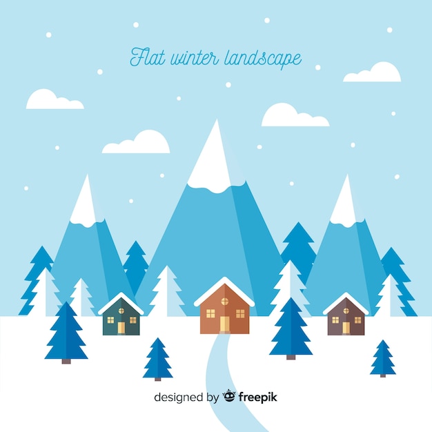 Paisaje invernal adorable con diseño plano