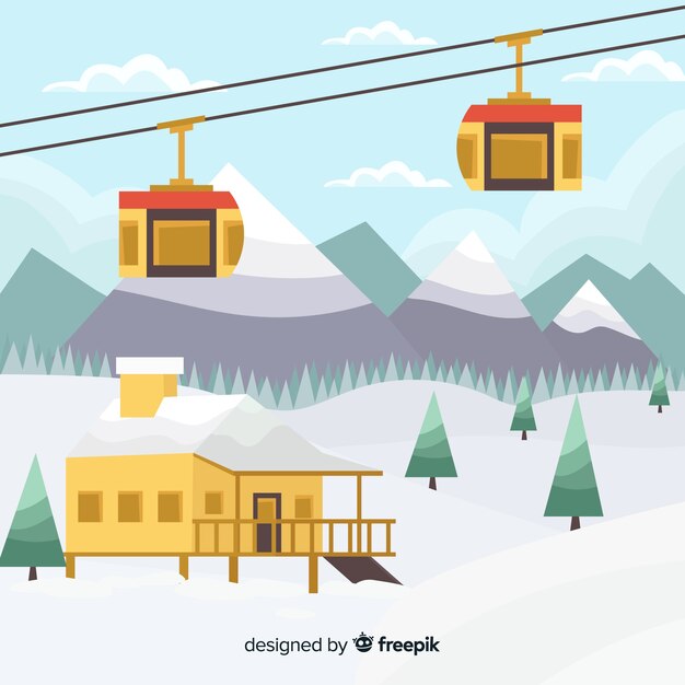Paisaje invernal adorable con diseño plano