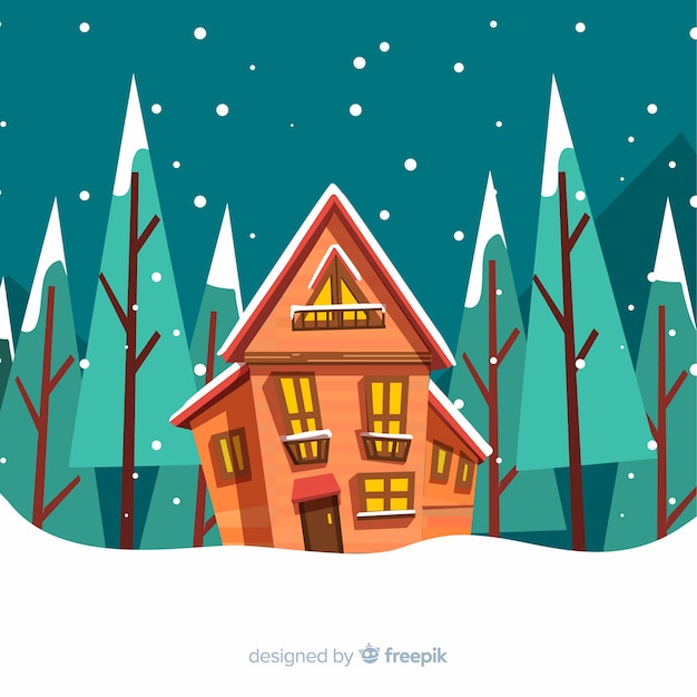 Paisaje invernal adorable con diseño plano