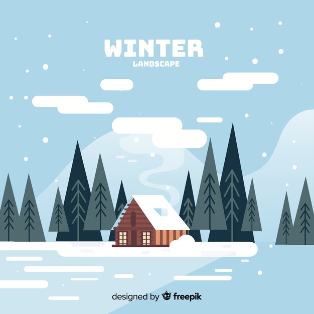 Paisaje invernal adorable con diseño plano