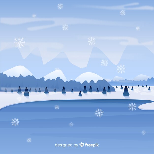 Paisaje invernal adorable con diseño plano
