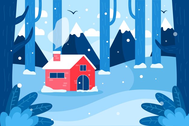 Paisaje invernal en diseño plano