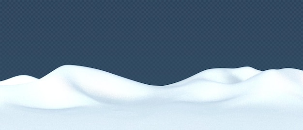 Un paisaje invernal con montones de nieve. Fondo de nieve realista 3D. Montones de nieve aislados sobre fondo transparente. Ilustración de vector EPS10