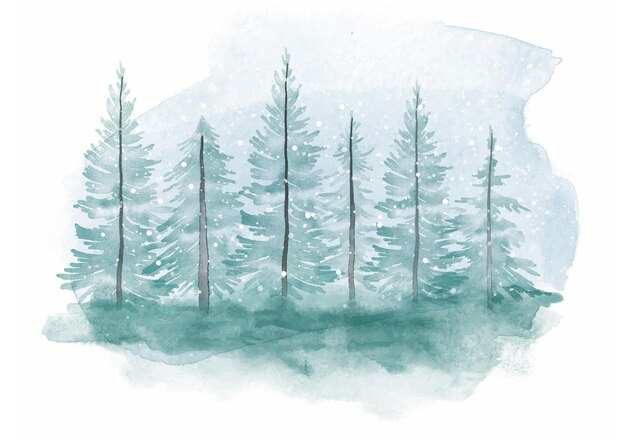 paisaje invernal navideño pintado a mano en acuarela