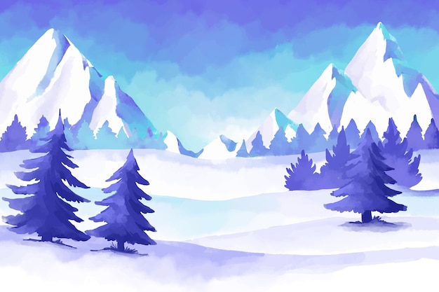 Vector gratuito paisaje de invierno en acuarela