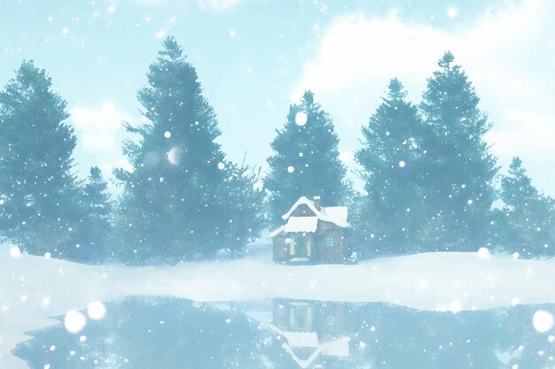 Paisaje de invierno en acuarela