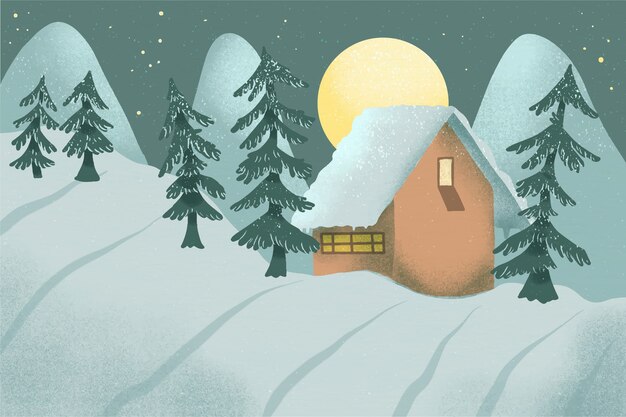 Paisaje de invierno en acuarela