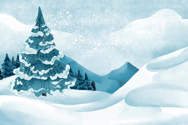 Paisaje de invierno en acuarela