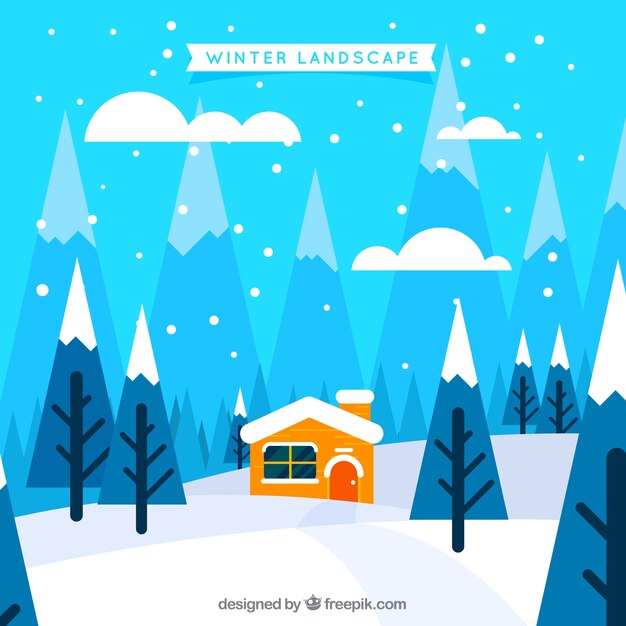Paisaje de invierno con casa amarilla