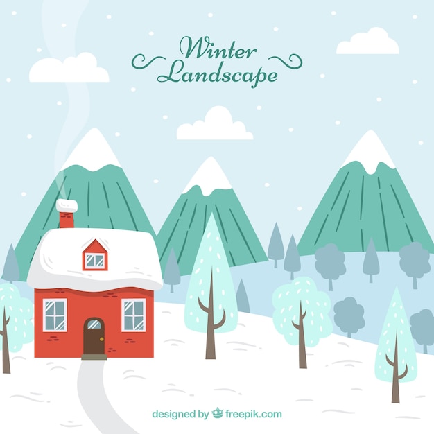 Vector gratuito paisaje de invierno con casa