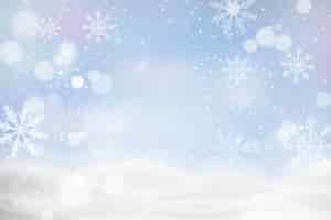 Vector gratuito paisaje de invierno desenfocado con copos de nieve