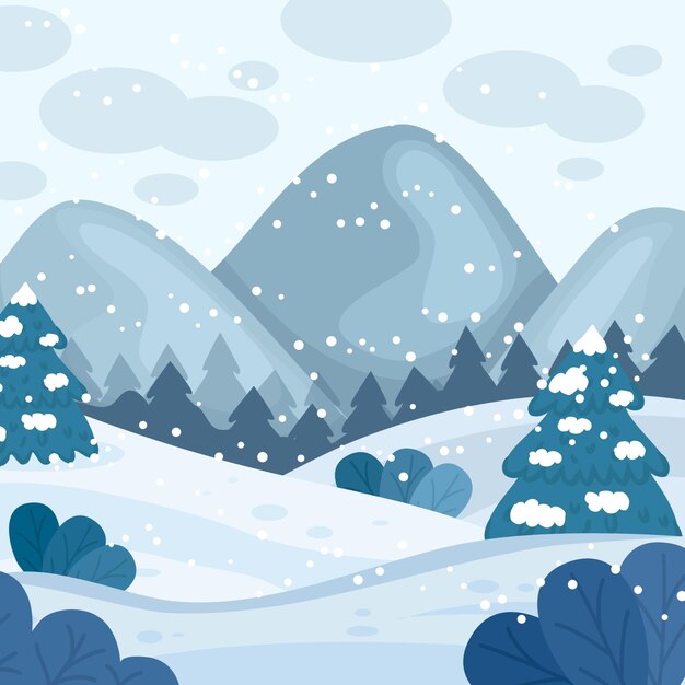 Paisaje de invierno dibujado a mano con nieve