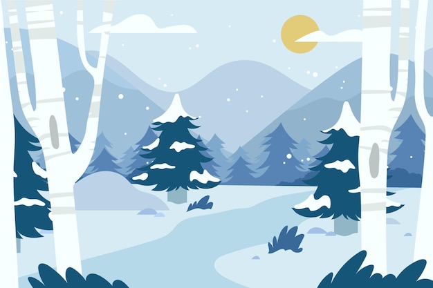 Vector gratuito paisaje de invierno dibujado a mano