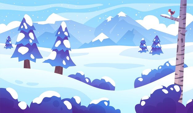 Paisaje de invierno dibujado a mano