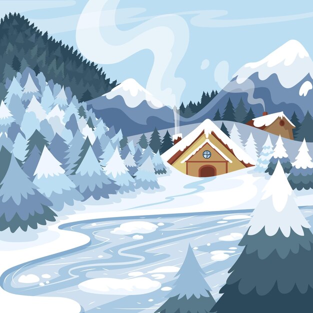 Paisaje de invierno dibujado a mano
