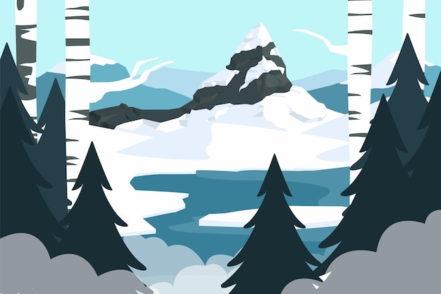 Vector gratuito paisaje de invierno dibujado a mano