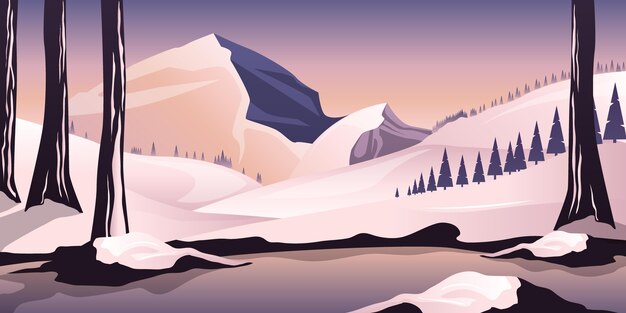 Paisaje de invierno dibujado a mano