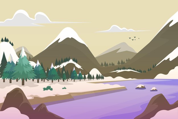 Paisaje de invierno dibujado a mano