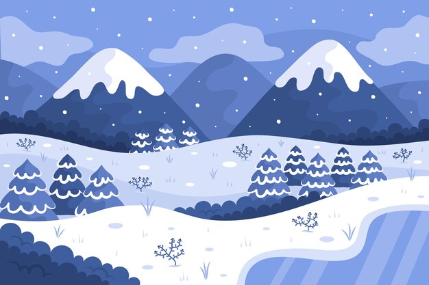 Paisaje de invierno dibujado a mano