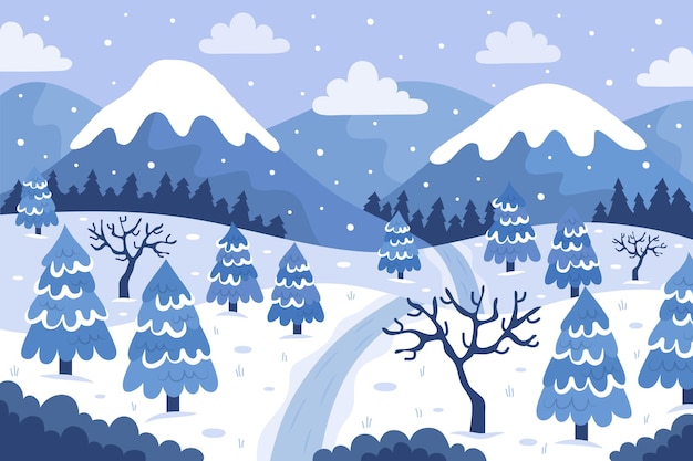 Paisaje de invierno dibujado a mano
