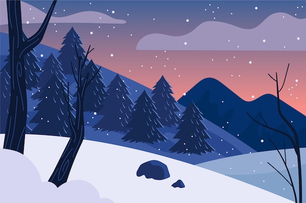 Vector gratuito paisaje de invierno dibujado a mano