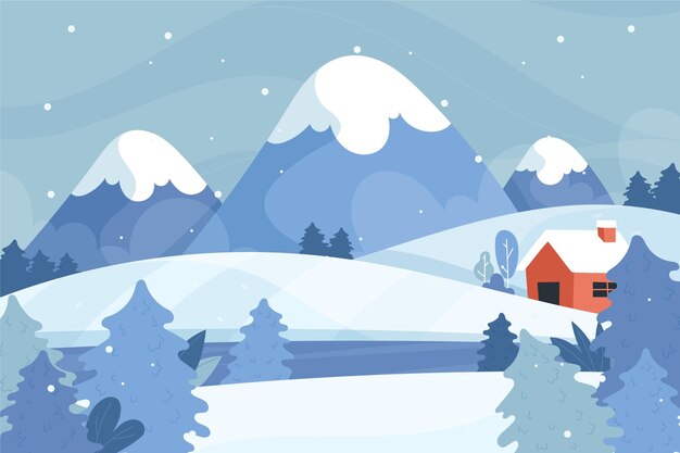 Paisaje de invierno dibujado a mano