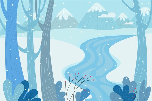Paisaje de invierno dibujado a mano