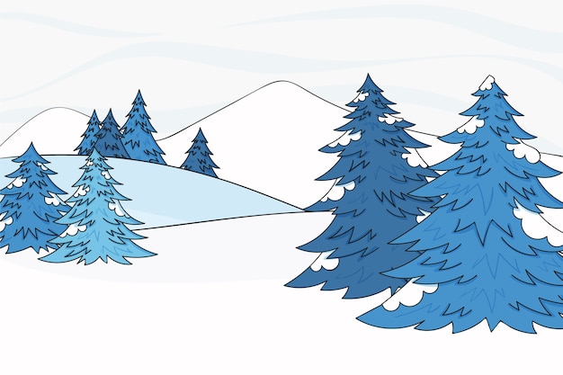 Vector gratuito paisaje de invierno dibujado a mano