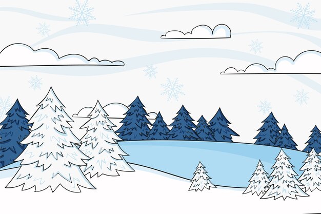 Paisaje de invierno dibujado a mano