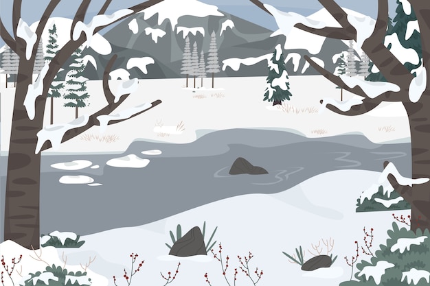 Vector gratuito paisaje de invierno dibujado a mano